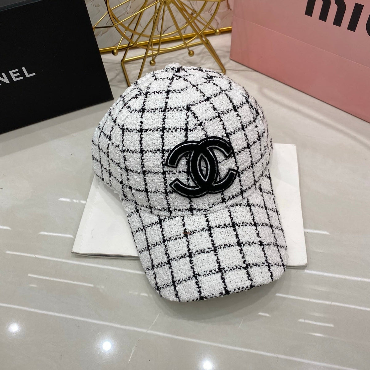 Chanel Checkered Baseball Cap