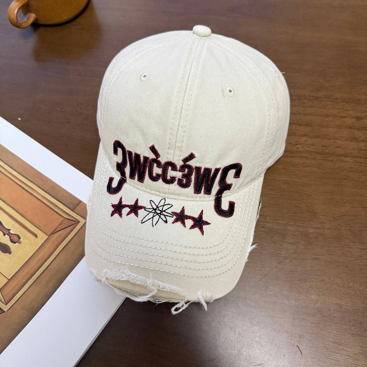 Distressed Washed Frayed-Edge Lettered Cap