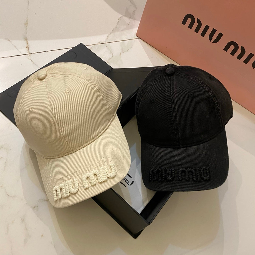Miu Miu Distressed Washed Baseball Cap - Black / White