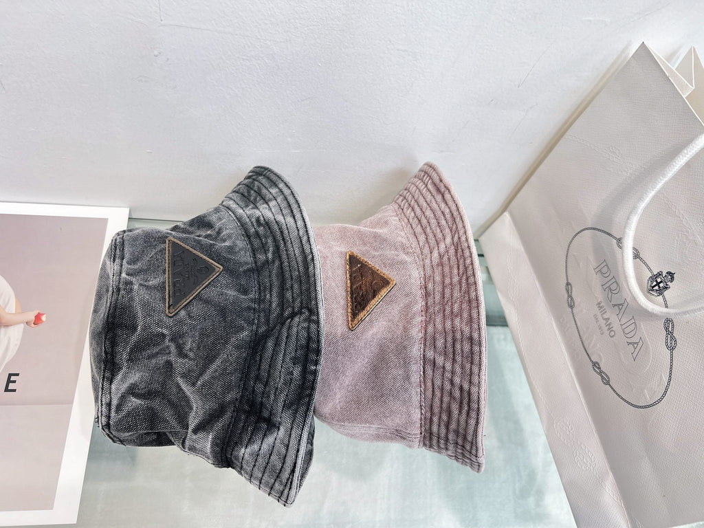 Prada Bucket Hat - Gray / Pink