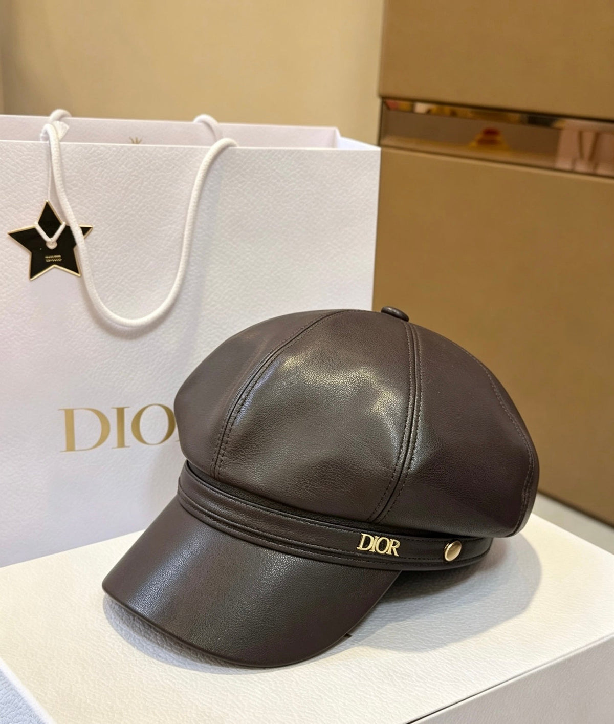 Dior Leather Newsboy Cap