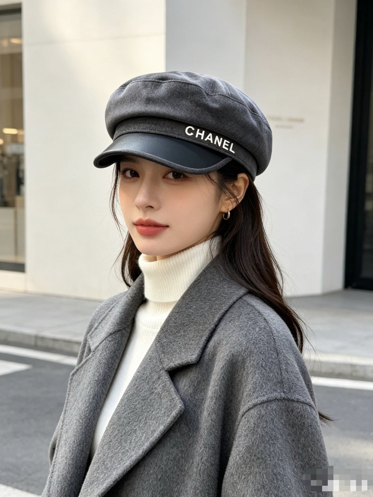 Chanel Wool & Leather Military Cap