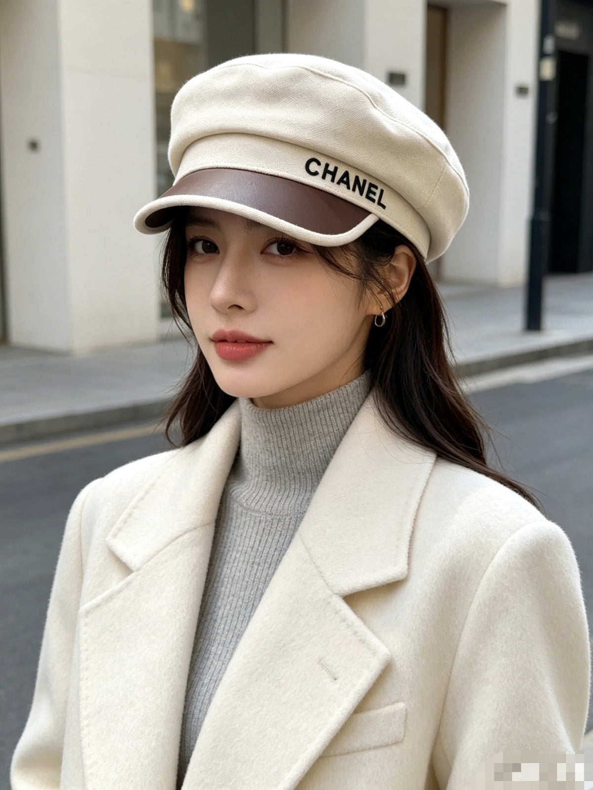 Chanel Wool & Leather Military Cap