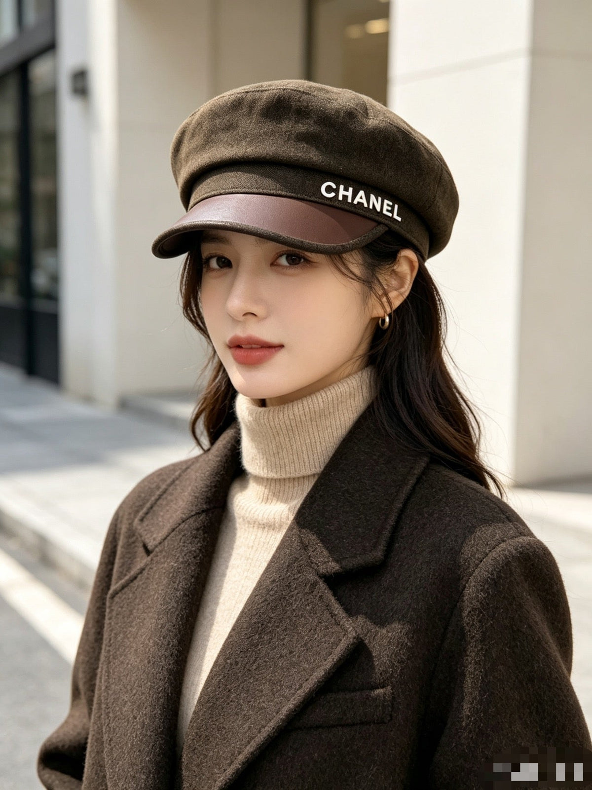 Chanel Wool & Leather Military Cap