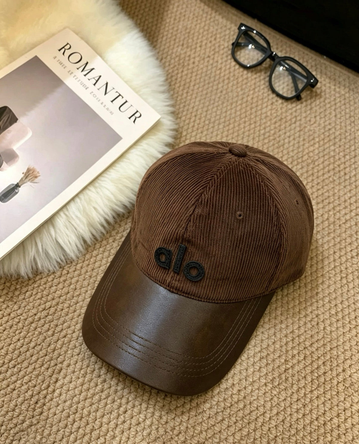 ALO Vintage Corduroy Baseball Cap with Leather-Style Panels